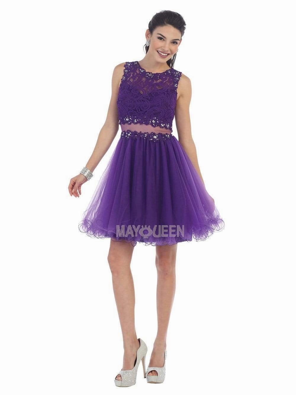 May Queen - MQ1268 Illusion Two Piece Lace and Tulle Cocktail Dress