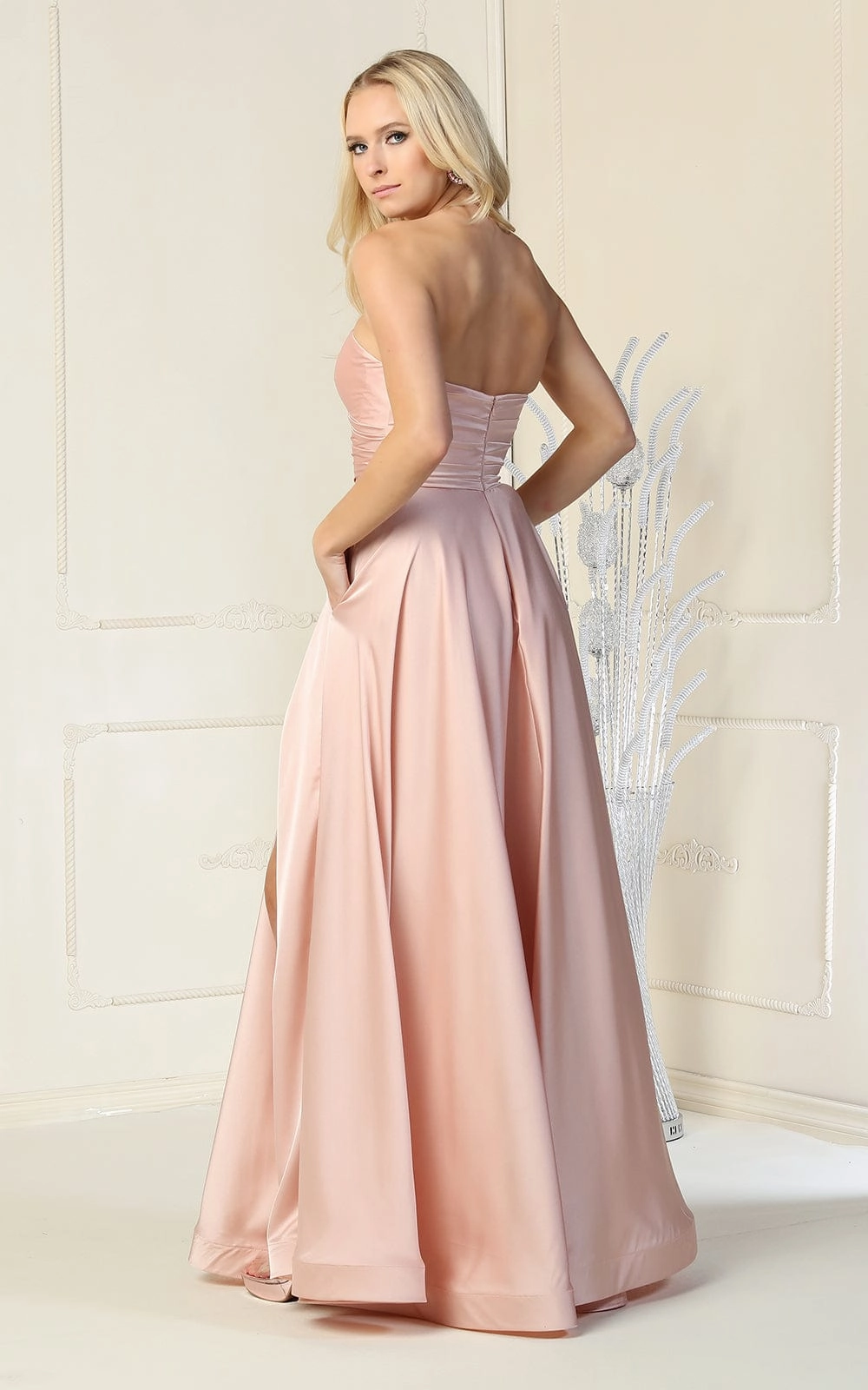 May Queen MQ1846 - Strapless High Slit Prom Dress
