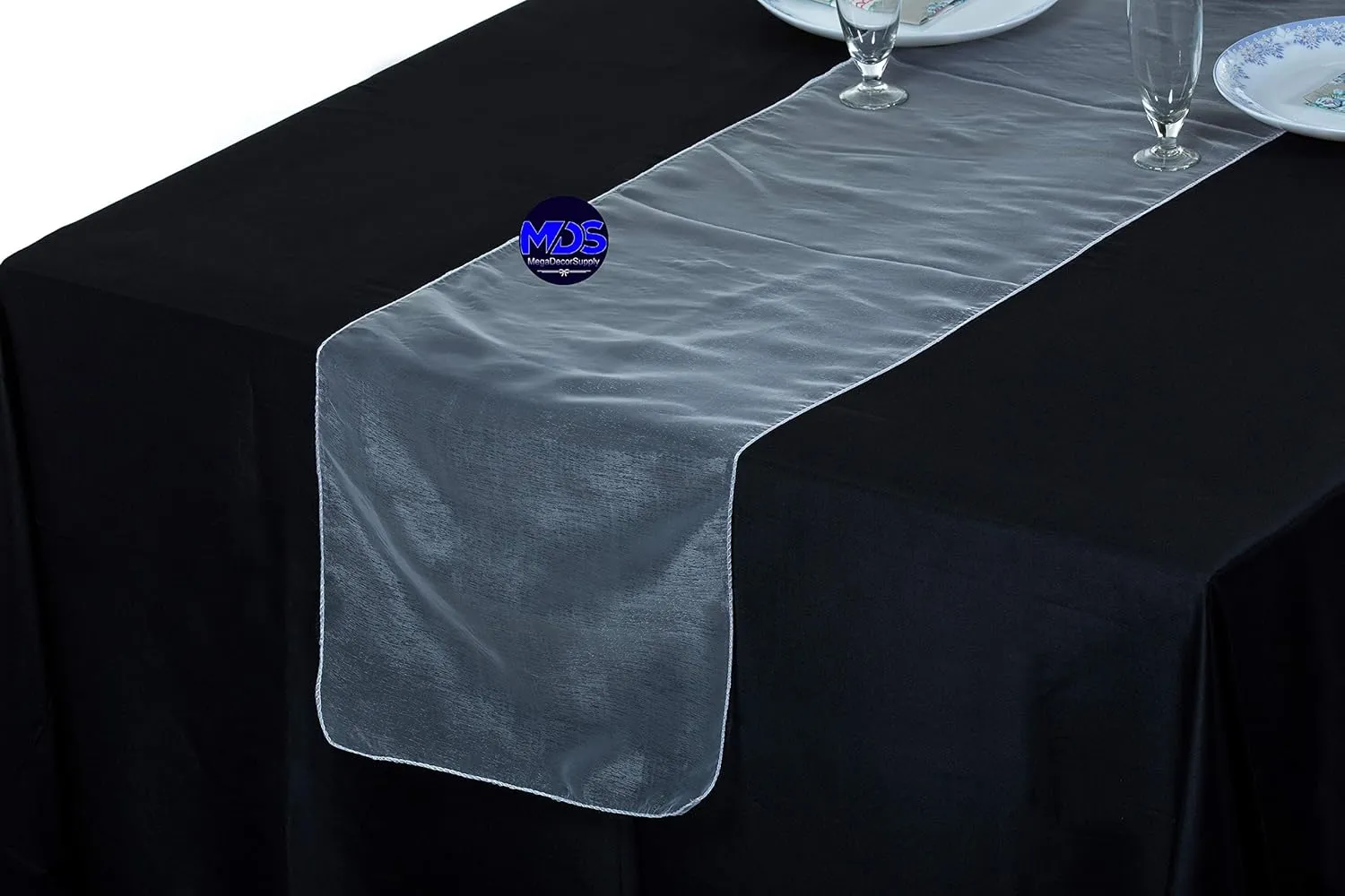 MDS 10 Pack Organza Table Runner 12 x 108 inch Long Premium Table Runners for Wedding Party, Events Decoration, Banquets Decorations, Bright and Smooth Silk Fabric Party Table Runner- White