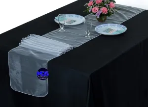 MDS 10 Pack Organza Table Runner 12 x 108 inch Long Premium Table Runners for Wedding Party, Events Decoration, Banquets Decorations, Bright and Smooth Silk Fabric Party Table Runner- White
