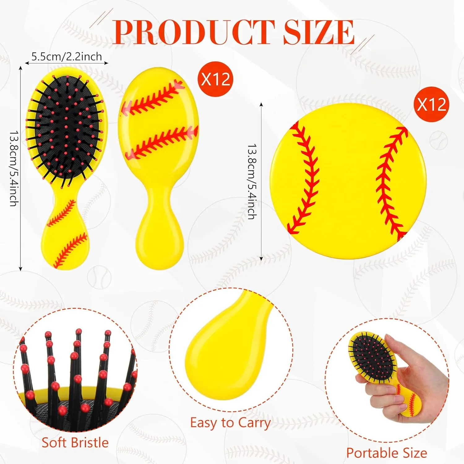 Meanplan 24 Pcs Softball Gifts for Team Bulk Softball Party Favors Include 12 Pcs Air Cushion Hair Brush and 12 Pcs 2.7 Inch Compact Mirror Round Makeup Mirror for Team Girl Player