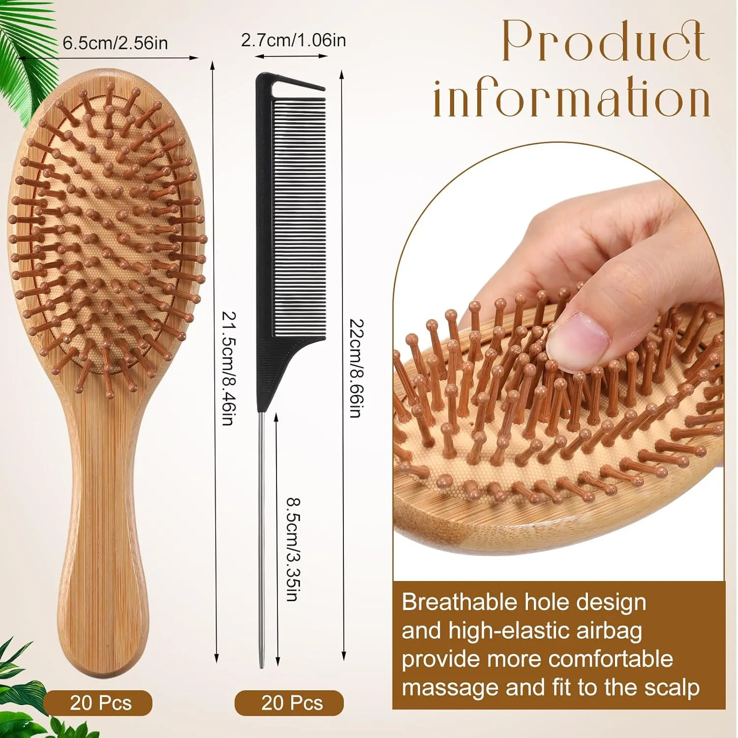 Meanplan 40 Pcs Bamboo Hair Brush Bulk Mini Wood Hairbrushes for Women Hair Growth Detangle Tail Comb Paddle Hairbrush for Massaging Scalp Women Men Wedding(Round Head)