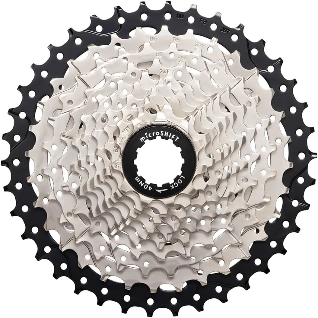 microSHIFT Sword Cassette - 10 Speed, 11-38t, Full Steel Construction, Satin Nickel, Silver
