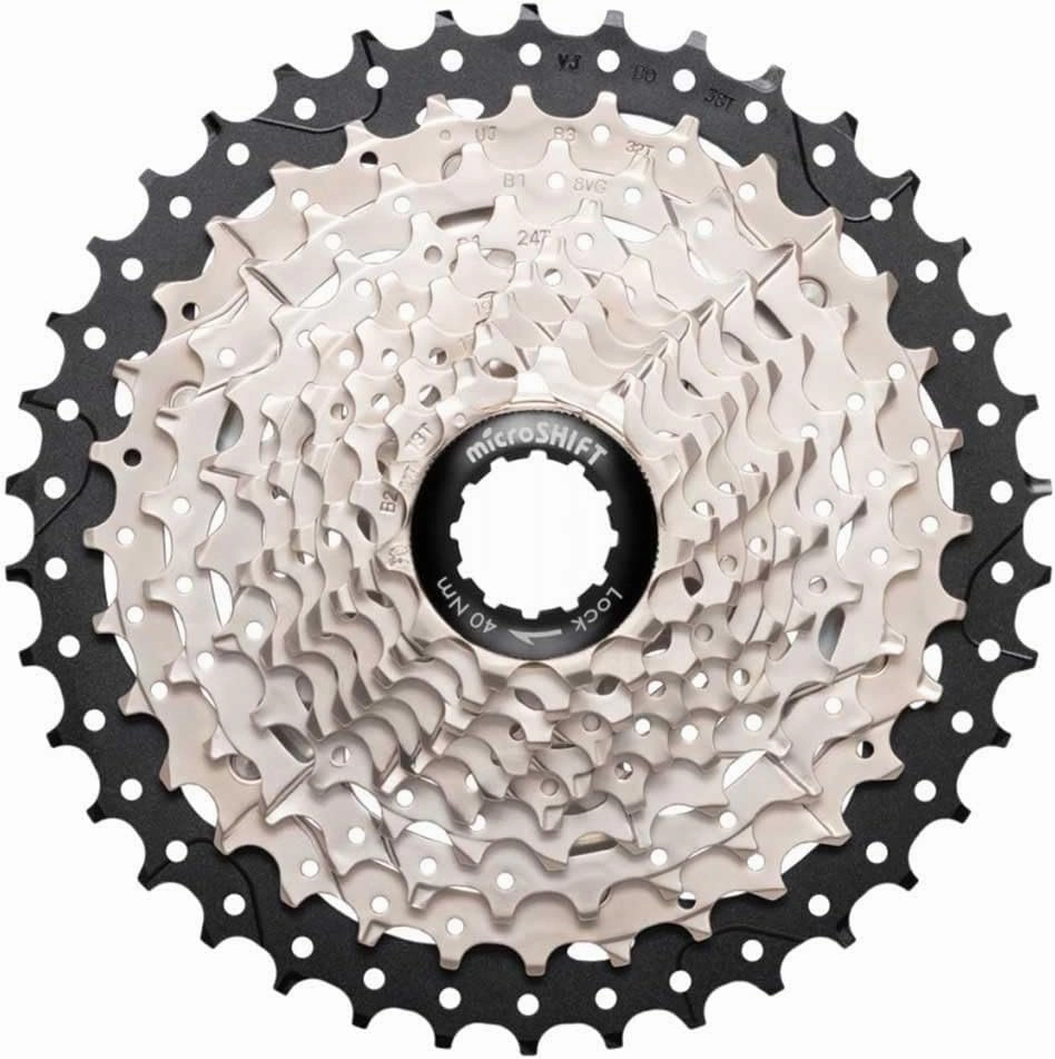 microSHIFT Sword Cassette - 10-Speed, 11-38t, Alloy Spider, Satin Nickel, Silver