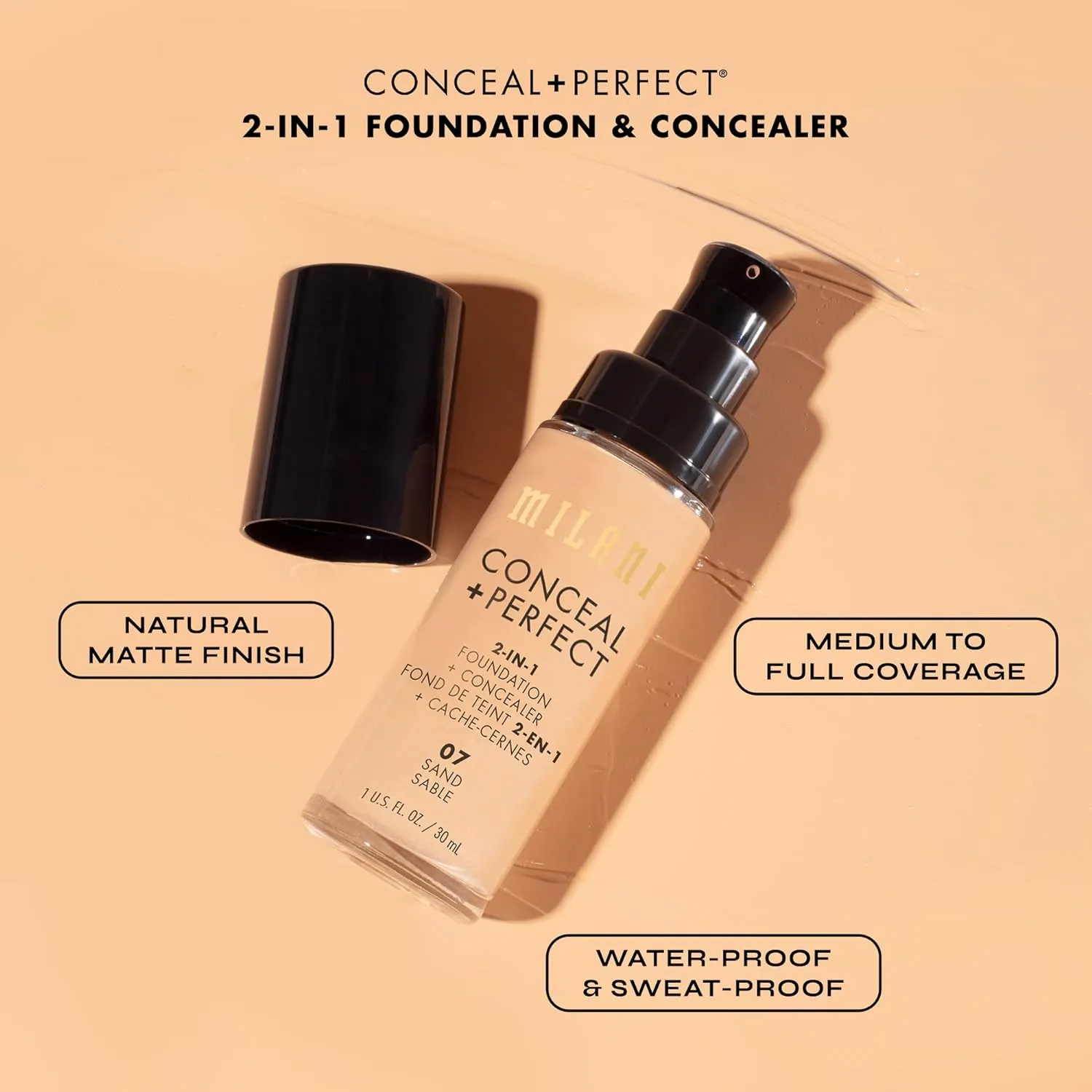 Milani Conceal   Perfect 2-in-1 Foundation   Concealer - Golden Vanilla (1 Fl. Oz.) Cruelty-Free Liquid Foundation - Cover Under-Eye Circles, Blemishes & Skin Discoloration for a Flawless Complexion