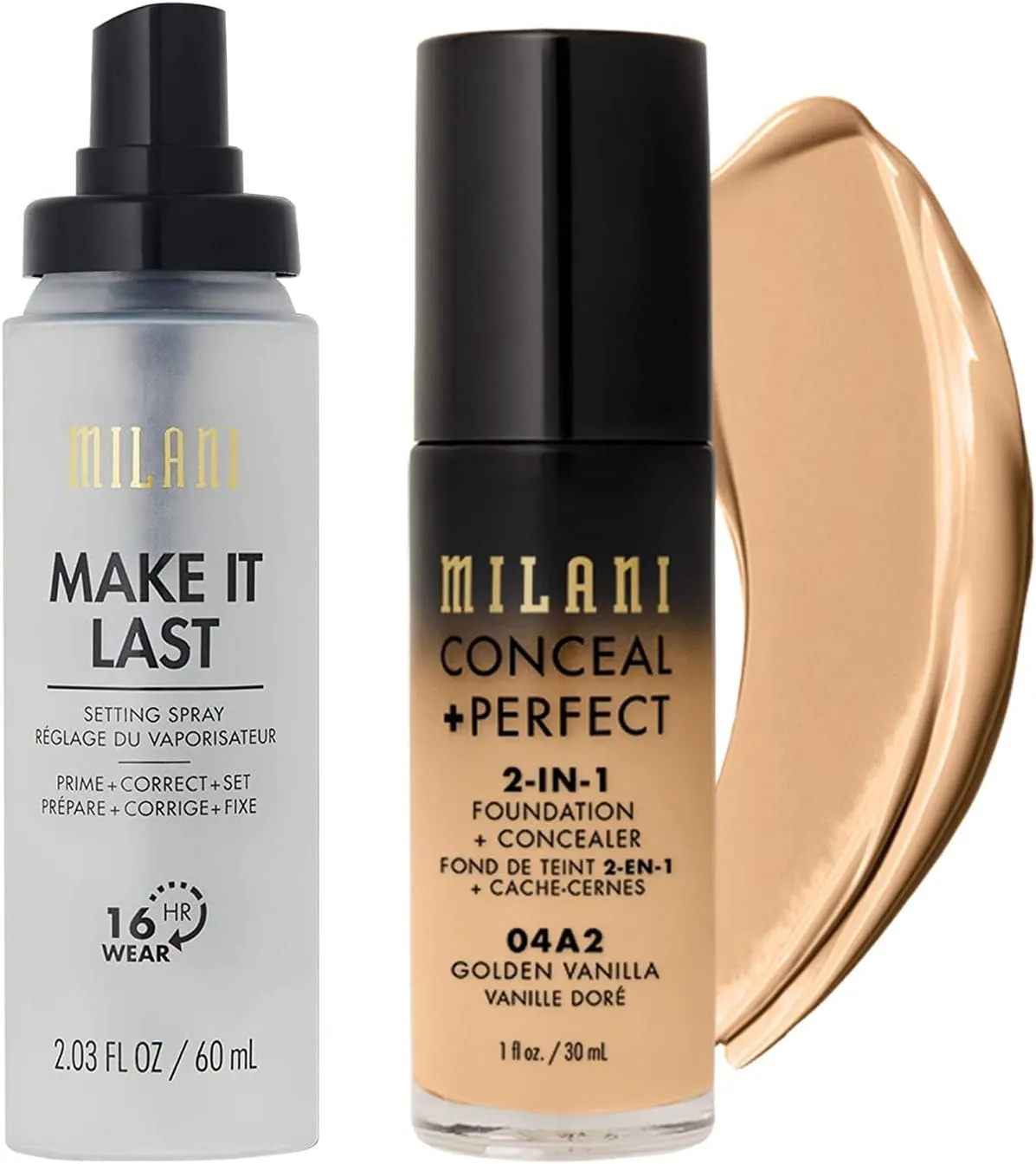 Milani Make It Last Setting Spray and Conceal   Perfect 2-in-1 Foundation   Concealer (Golden Vanilla)