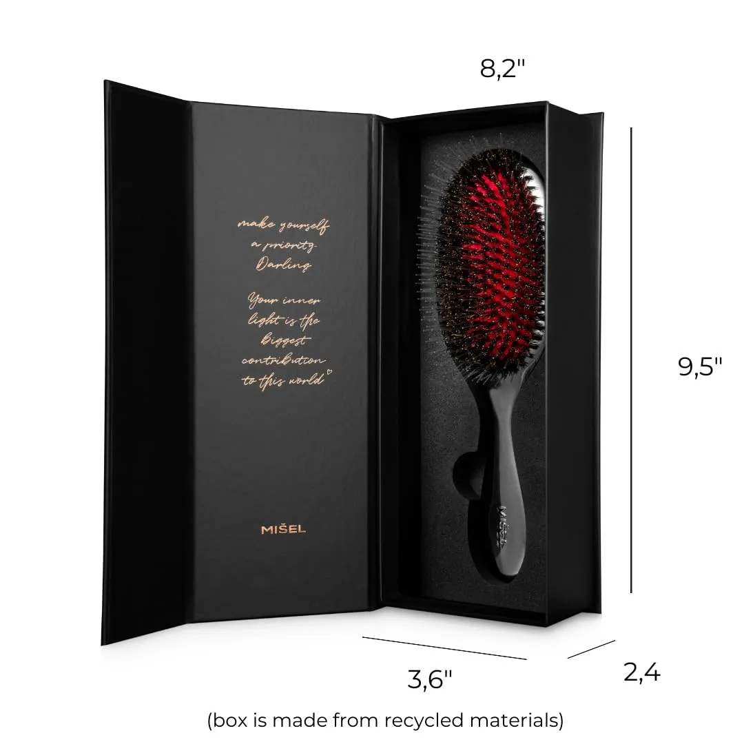 MISEL Professional Boar Bristle Hair Brush for Women and Men | Detangles All Natural Hair Types and Extensions | Reduces Breakage | Great for Wavy and Straight Hair | Salon-Approved | Medium
