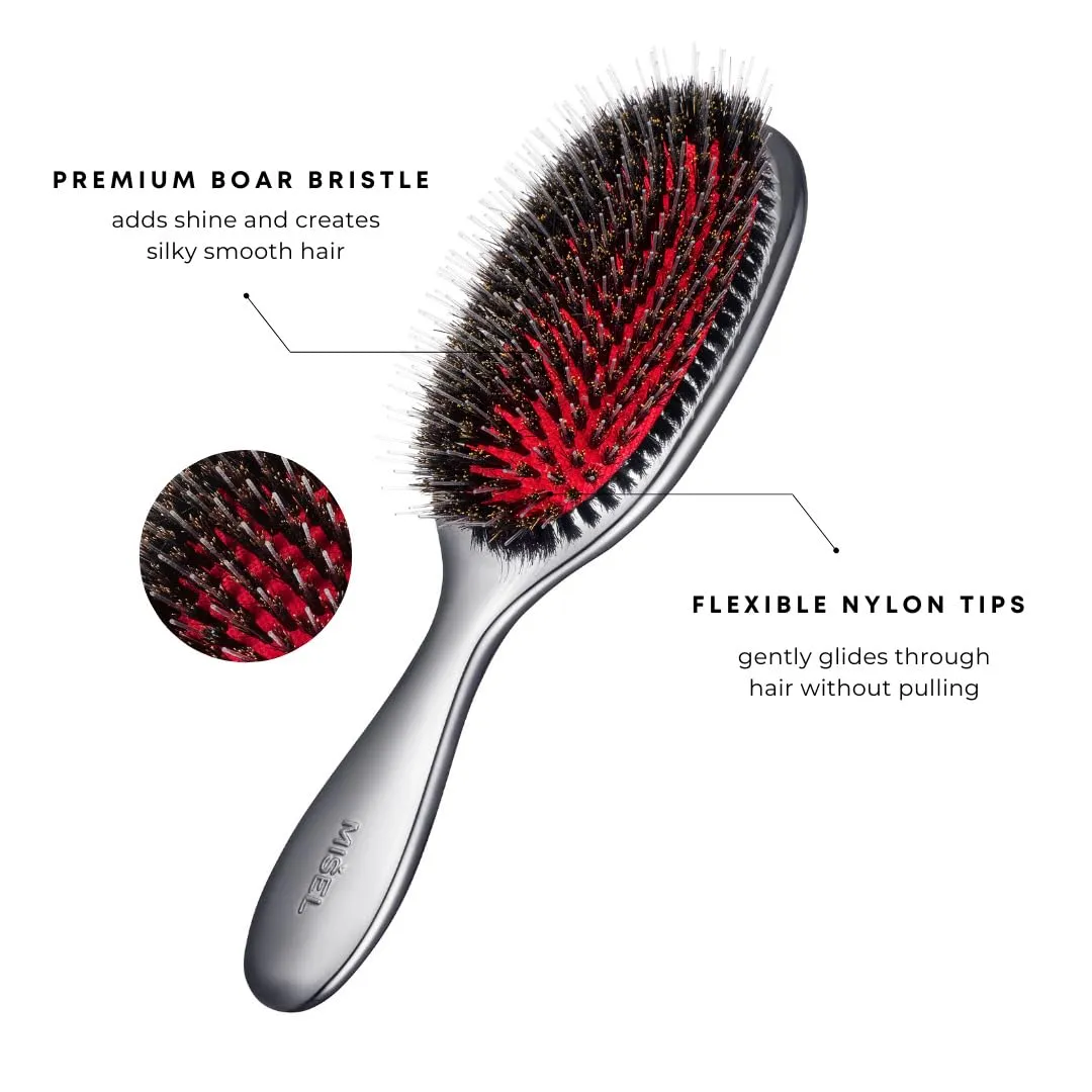 MISEL Professional Boar Bristle Hair Brush for Women and Men | Detangles All Natural Hair Types and Extensions | Reduces Breakage | Great for Wavy and Straight Hair | Salon-Approved | Medium