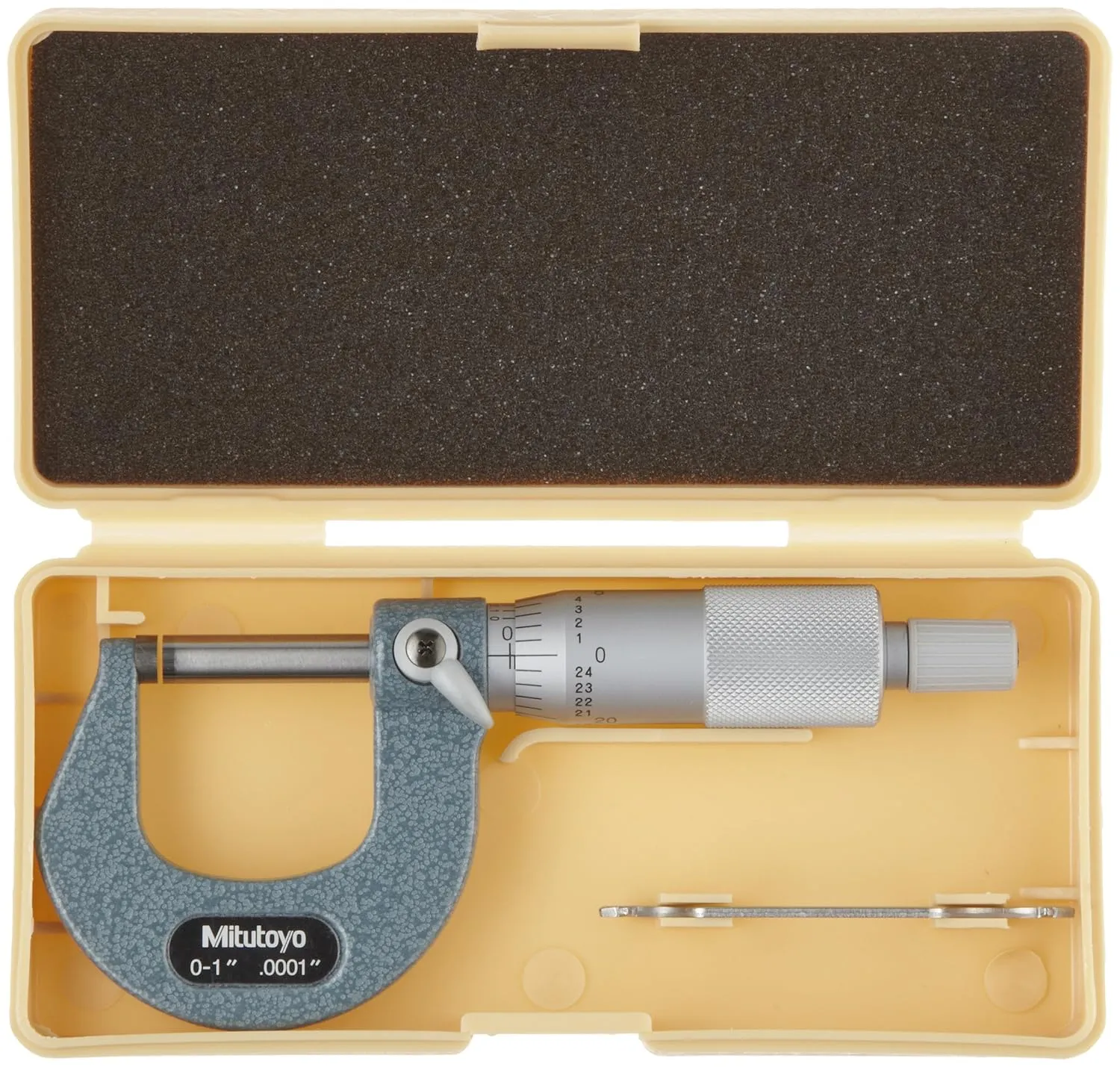 Mitutoyo 103-260 Outside Micrometer, Baked-Enamel Finish, Ratchet Stop, 0-1" Range, 0.0001" Graduation,  /-0.0001" Accuracy