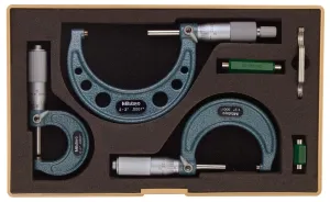 Mitutoyo 103-922 Outside Micrometer Set with Standards, 0-3" Range, 0.0001" Graduation (3 Piece Set), Silver