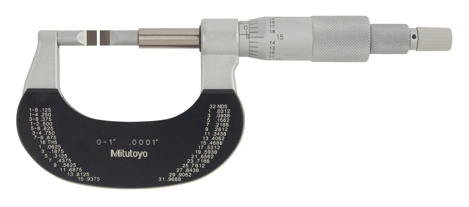 Mitutoyo 122-151, 0 - 1" X .0001" Blade Micrometer, .016" Carbide Blades, Ratchet