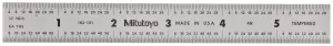 Mitutoyo 182-101, Steel Rule, 6" (4R), (1/8, 1/16, 1/32, 1/64"), 3/64" Thick X 3/4" Wide, Satin Chrome Finish Tempered Stainless Steel, Clear