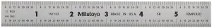 Mitutoyo 182-103, Steel Rule, 6" (5R), (1/32, 1/64", 1/10", 1/100"), 3/64" Thick X 3/4" Wide, Satin Chrome Finish Tempered Stainless Steel