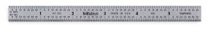 Mitutoyo 182-202, Steel Rule, 6" (16R), (1/32, 1/64", 1/50", 1/100"), 1/64" Thick X 1/2" Wide, Satin Chrome Finish Tempered Stainless Steel