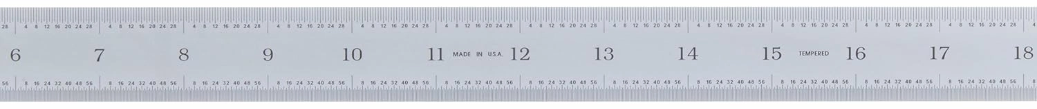 Mitutoyo 182-165, Steel Rule, 24"/600mm ( 1/32, 1/64", 1mm, 0.5mm), 3/64" Thick X 1-3/16" Wide, Satin Chrome Finish Tempered Stainless Steel