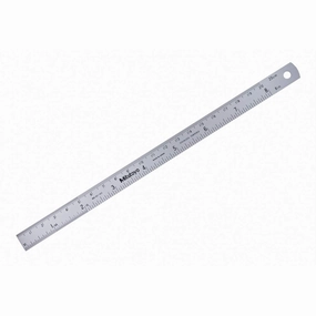 Mitutoyo 182-303, 8"/200mm Semi-Flexible Rule, (1/16, 1/32, 1/64", 1mm, 0.5mm), 5/8" Wide, Satin Chrome, Engraved Front Side Only