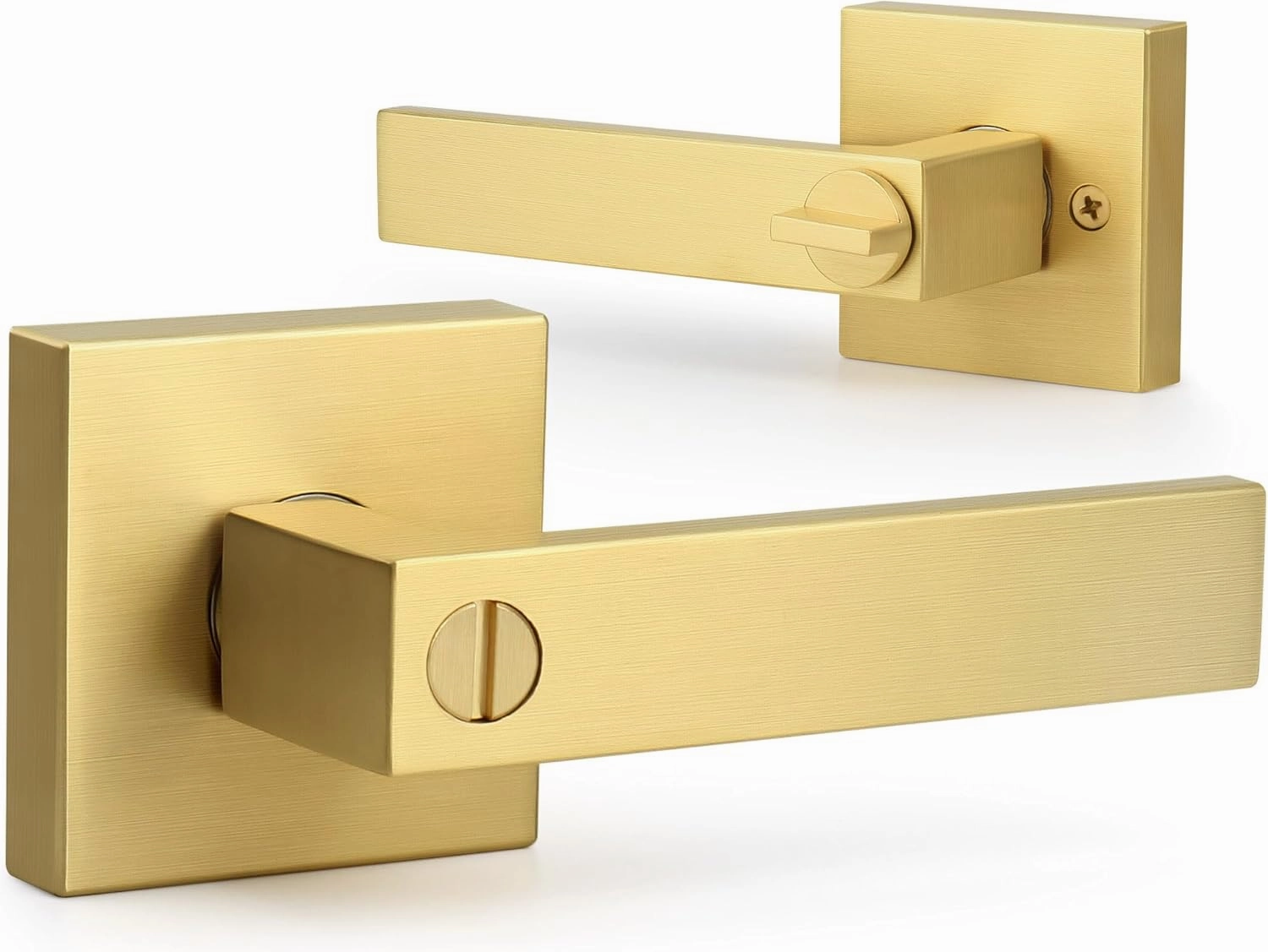 Moquin Brushed Gold Square Design Keyless Privacy Door Handle with Lock, Heavy Duty Door Lever Without Keys, Reversible Handle for Bathroom/Bedroom Door in Satin Brass Finish