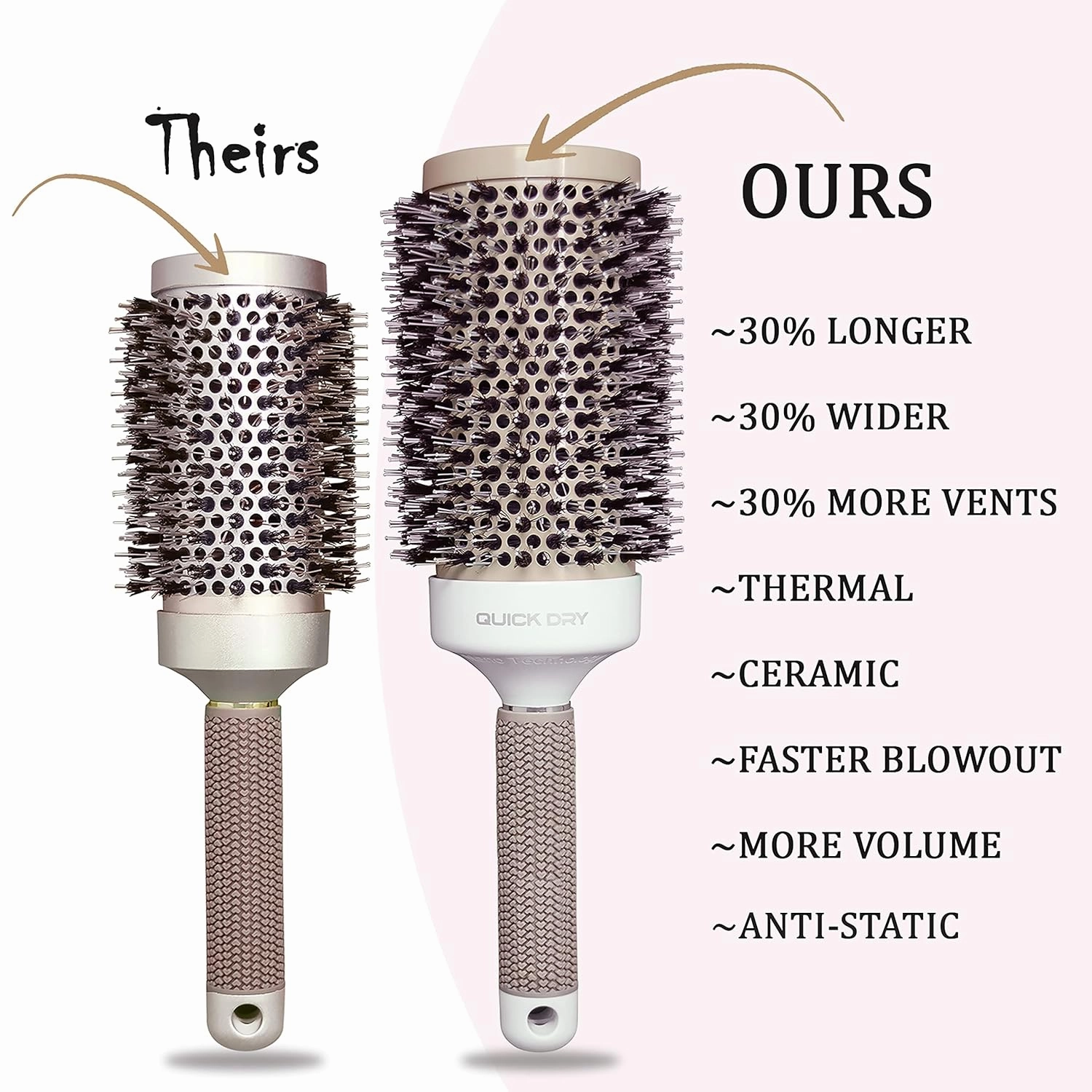 Mr Big Hair Brush, Extra Long and Wide Round Hair Brush for Blow Drying, 6 inch, Boar Bristles, Ionic Thermal Barrel, Adds Volume and Eliminates Frizz, Unique 3.75 inch Wide, Salon Quality