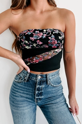 My Next Muse Floral Knit Tube Top (Fuchsia/Black)