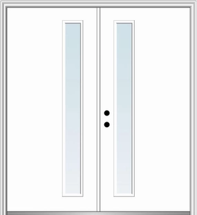 National Door Company, 60" x 80", Fiberglass Smooth, Primed, 1-Lite, Clear Low-E Glass, Prehung Double Front Door on 4-9/16" Primed Composite Frame