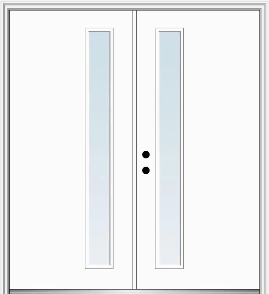 National Door Company, 60" x 80", Fiberglass Smooth, Primed, 1-Lite, Clear Low-E Glass, Prehung Double Front Door on 4-9/16" Primed Composite Frame