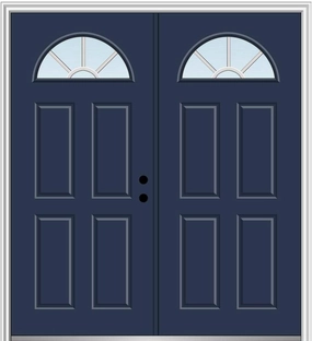 National Door Company, Exterior Double Door, Fiberglass Smooth, 60" x 80", 1/4 Lite 4-Panel, Grilles Between Glass Clear Collection, Left-Hand Inswing