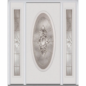 National Door Company ZZ14879L Fiberglass Smooth, Brilliant White, Left Hand in-Swing, Exterior Prehung Door, Heirloom Master Large Oval, 36"x80" with 14" Sidelites