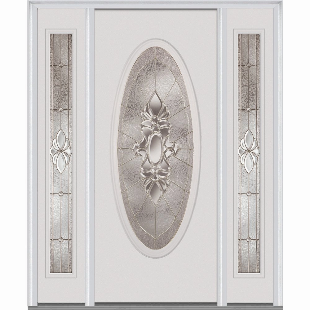 National Door Company ZZ14879L Fiberglass Smooth, Brilliant White, Left Hand in-Swing, Exterior Prehung Door, Heirloom Master Large Oval, 36"x80" with 14" Sidelites