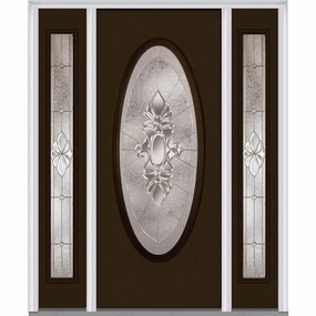 National Door Company ZZ14882R Fiberglass Smooth, Brown, Right Hand in-Swing, Exterior Prehung Door, Heirloom Master Large Oval, 36"x80" with 14" Sidelites