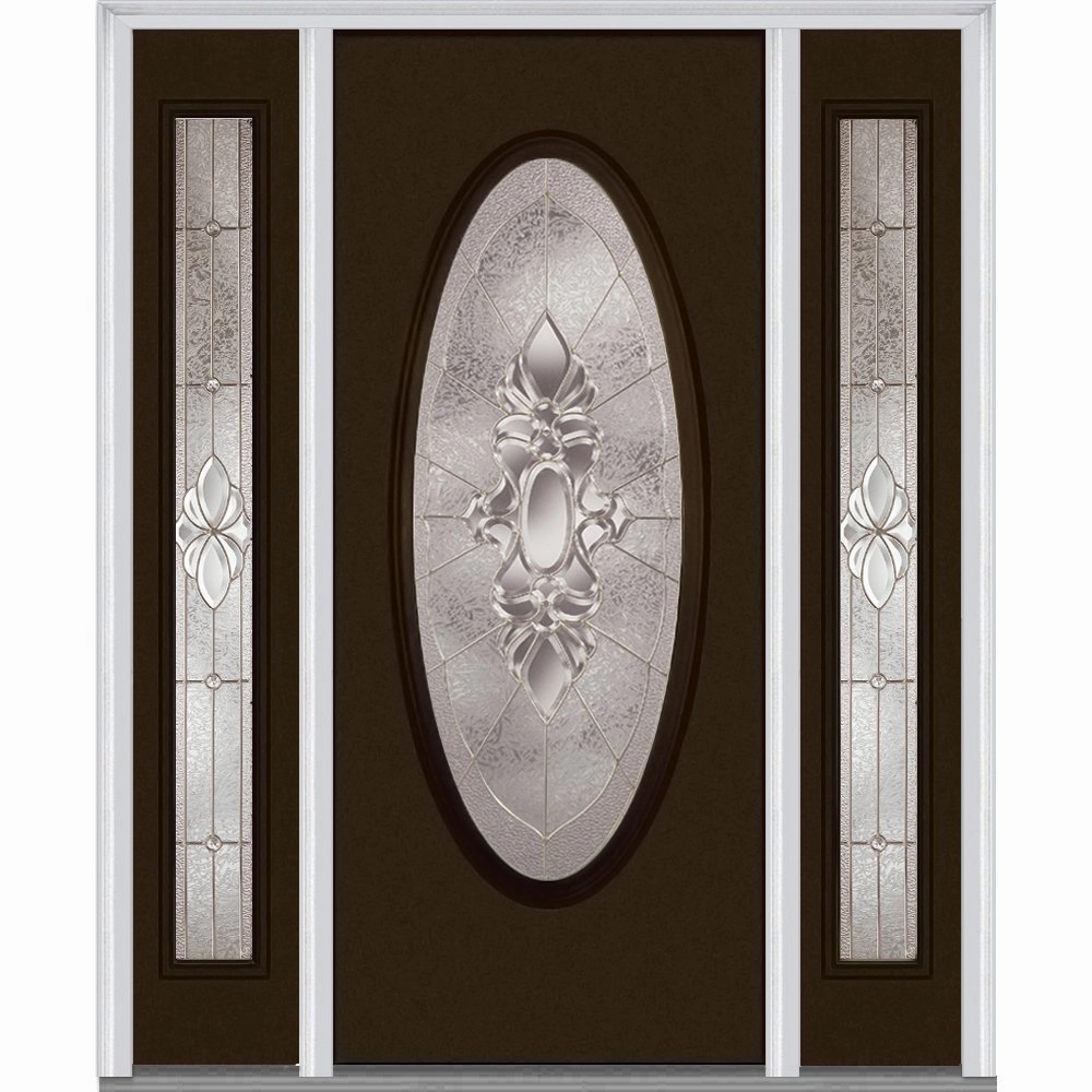 National Door Company ZZ14882R Fiberglass Smooth, Brown, Right Hand in-Swing, Exterior Prehung Door, Heirloom Master Large Oval, 36"x80" with 14" Sidelites