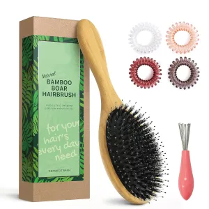 No Shampoo Hair Brush,Natural Boar Bristle Hair Brush for Women, Men, Kids;Smooths Frizz and Prevents Breakage in Fine and Straight, Thick and Curly Hair (oval)