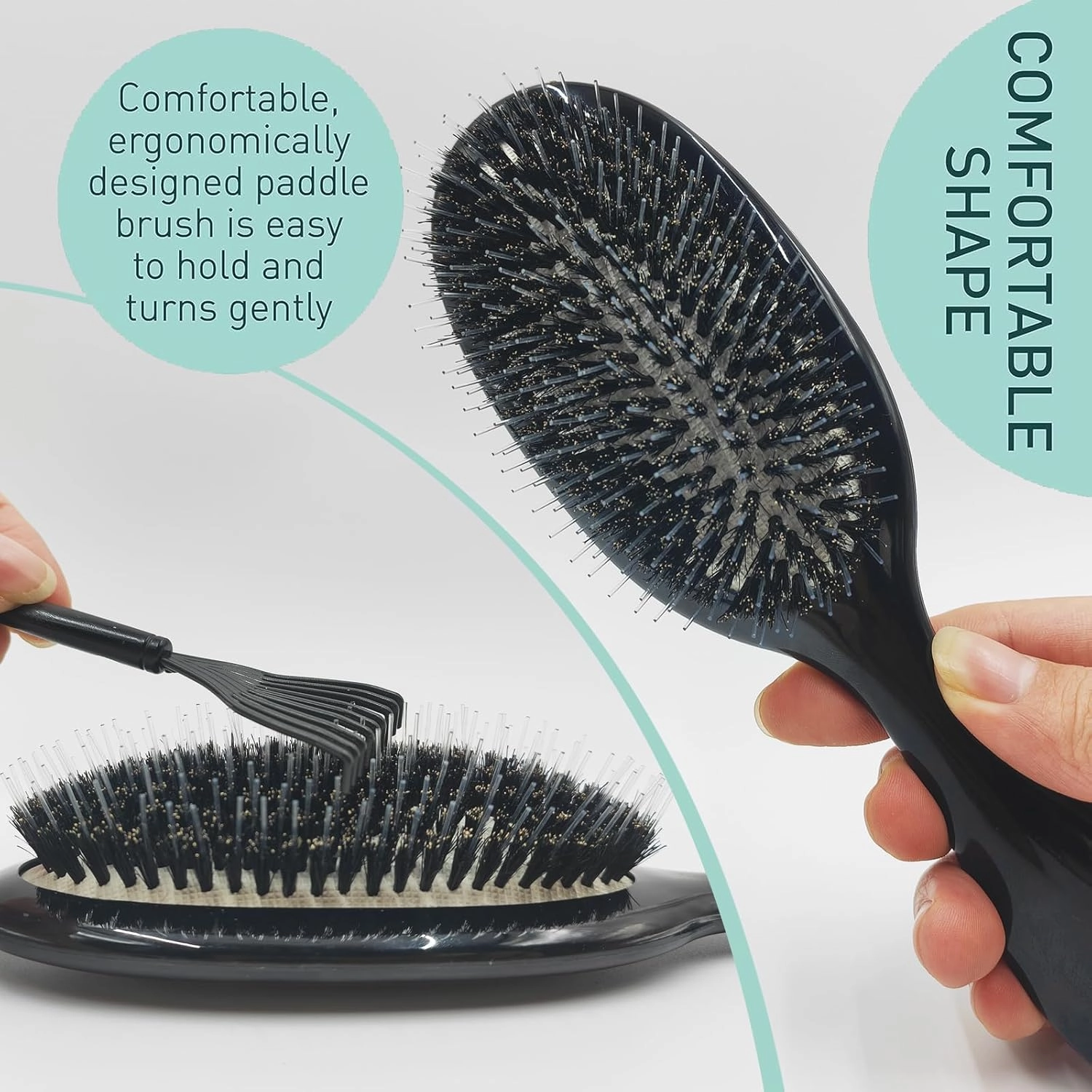 No Shampoo Hair Brush,100% Boar Bristle Hair Brush Set, Hairbrush for Women With Thick, Long or Curly Hair, for Women,Soft Natural Bristles (C)