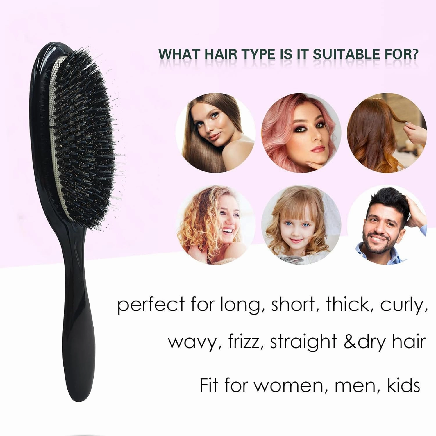 No Shampoo Hair Brush,100% Boar Bristle Hair Brush Set, Hairbrush for Women With Thick, Long or Curly Hair, for Women,Soft Natural Bristles (C)