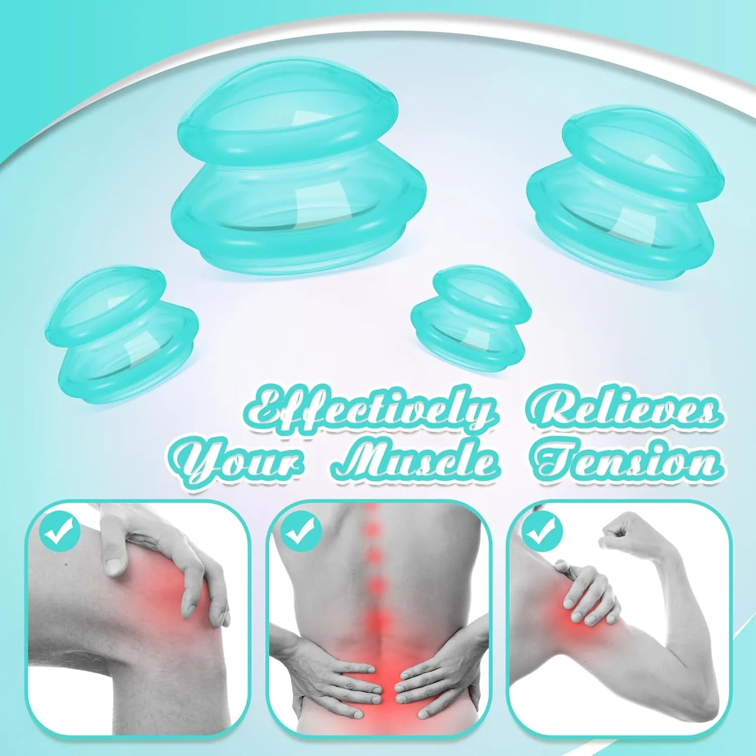 Nuanchu 8 Pcs 4 Sizes Cupping Therapy Set with Satin Bag Silicone Massage Cups Professional Cupping Therapy Vacuum Cup for Cellulite Joint Pain Muscle Pain(Clear Green)