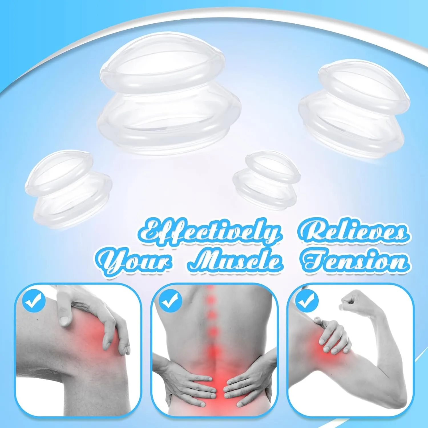 Nuanchu 8 Pcs 4 Sizes Cupping Therapy Set with Satin Bag Silicone Massage Cups Professional Cupping Therapy Vacuum Cup for Cellulite Joint Pain Muscle Pain(Clear)