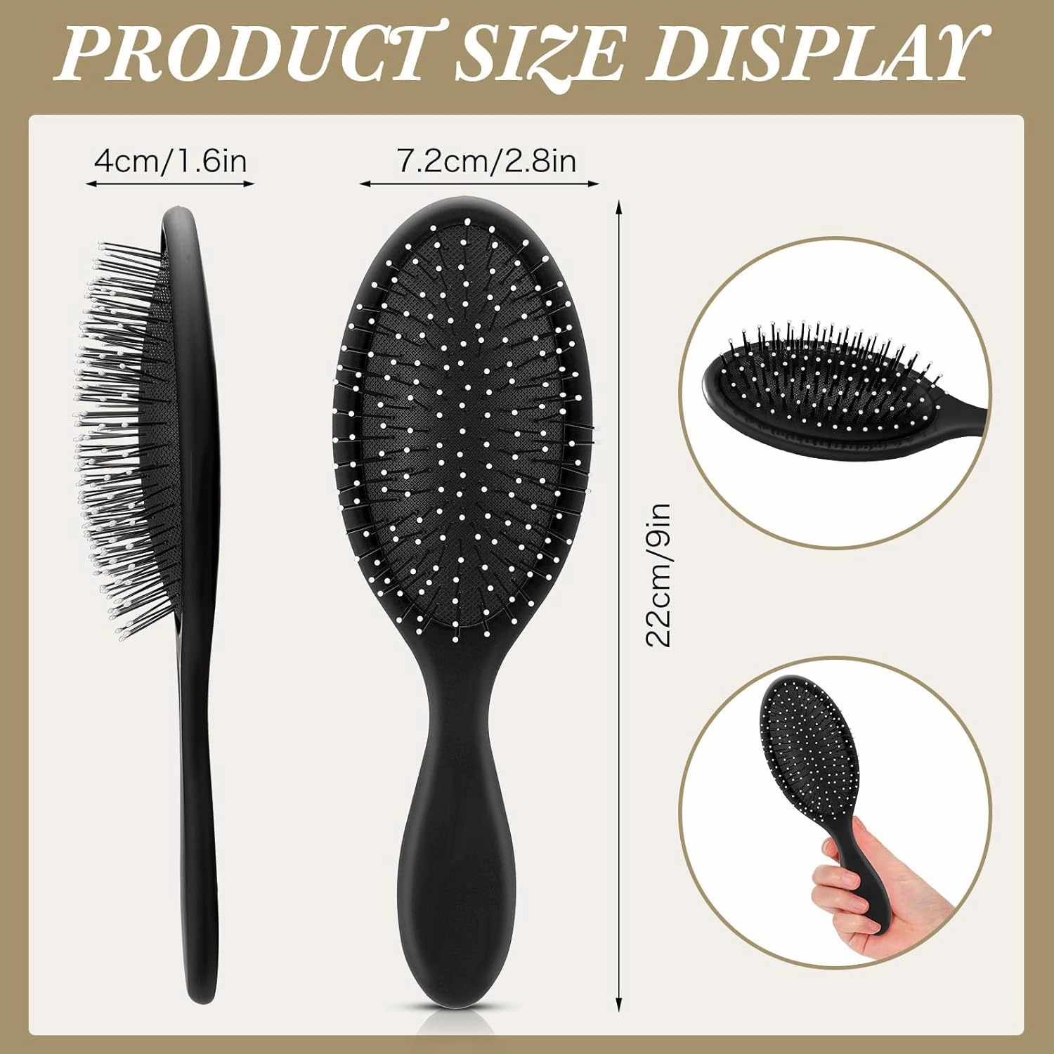 Nuenen 6 Pcs Wet Detangler Hair Brush Travel Dry Hair Brushes Detangling Hairbrush with Soft Bristles for Women Men Girls Boys(Black)