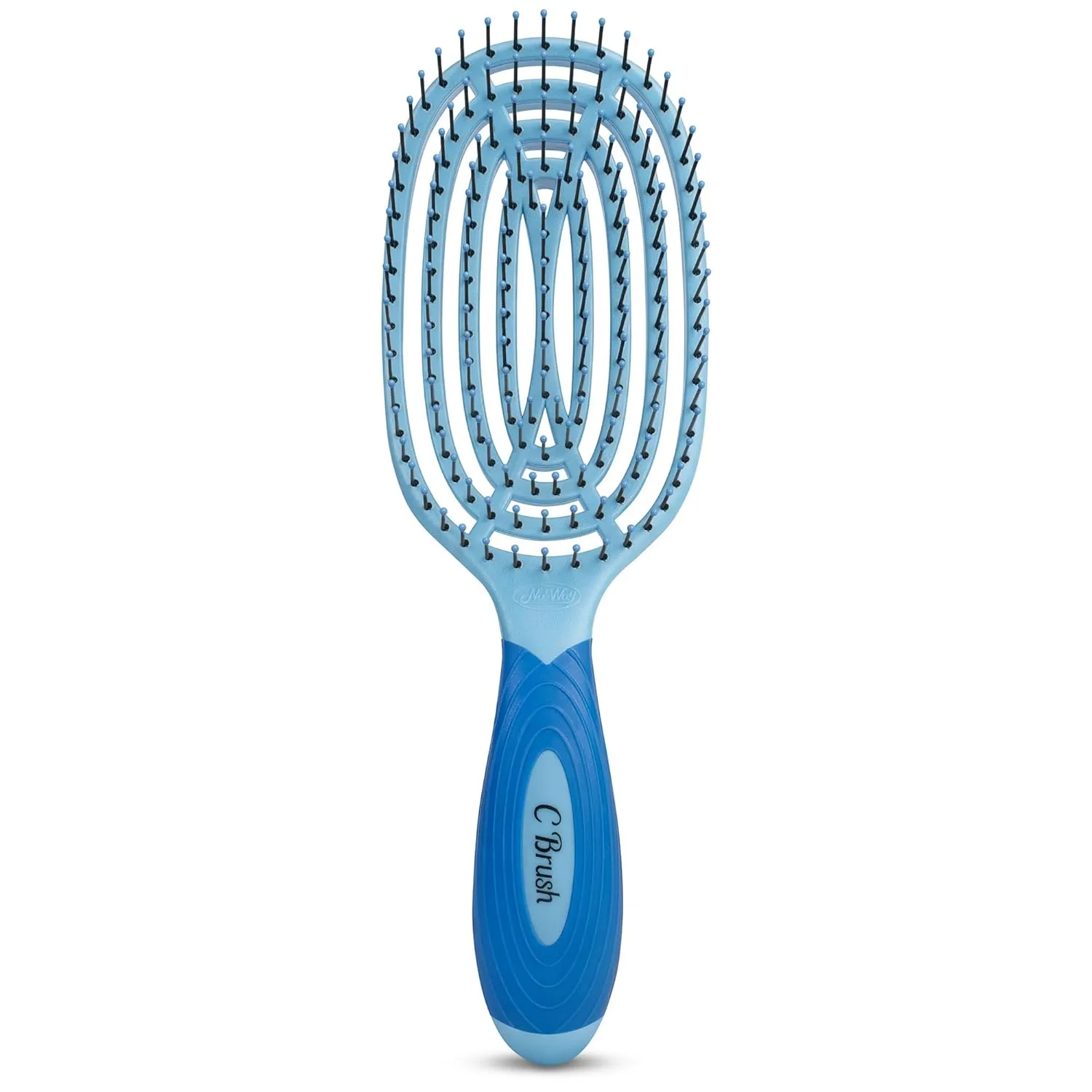 NuWay 4Hair C Brush - Professional Curved Hairbrush - Vented Design Delivers Smoothing And Volumizing Drying Experience - Heat Resistant Bristles For Drying Detangling and Styling - Sky Blue - 1 Pc