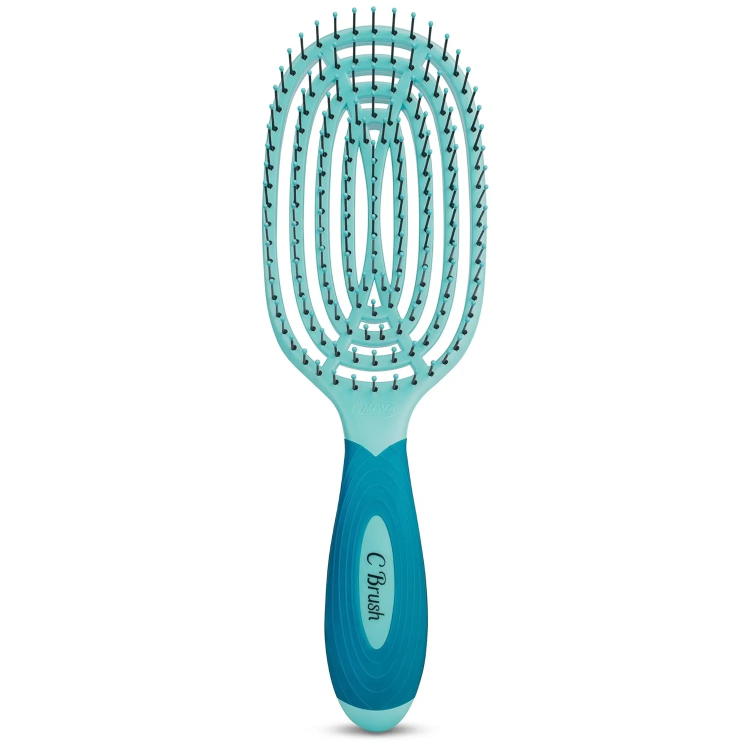 NuWay 4Hair C Brush - Professional Curved Hairbrush - Vented Design Delivers Smoothing And Volumizing Drying Experience - Heat Resistant Bristles For Drying Detangling and Styling - Turquoise - 1 Pc