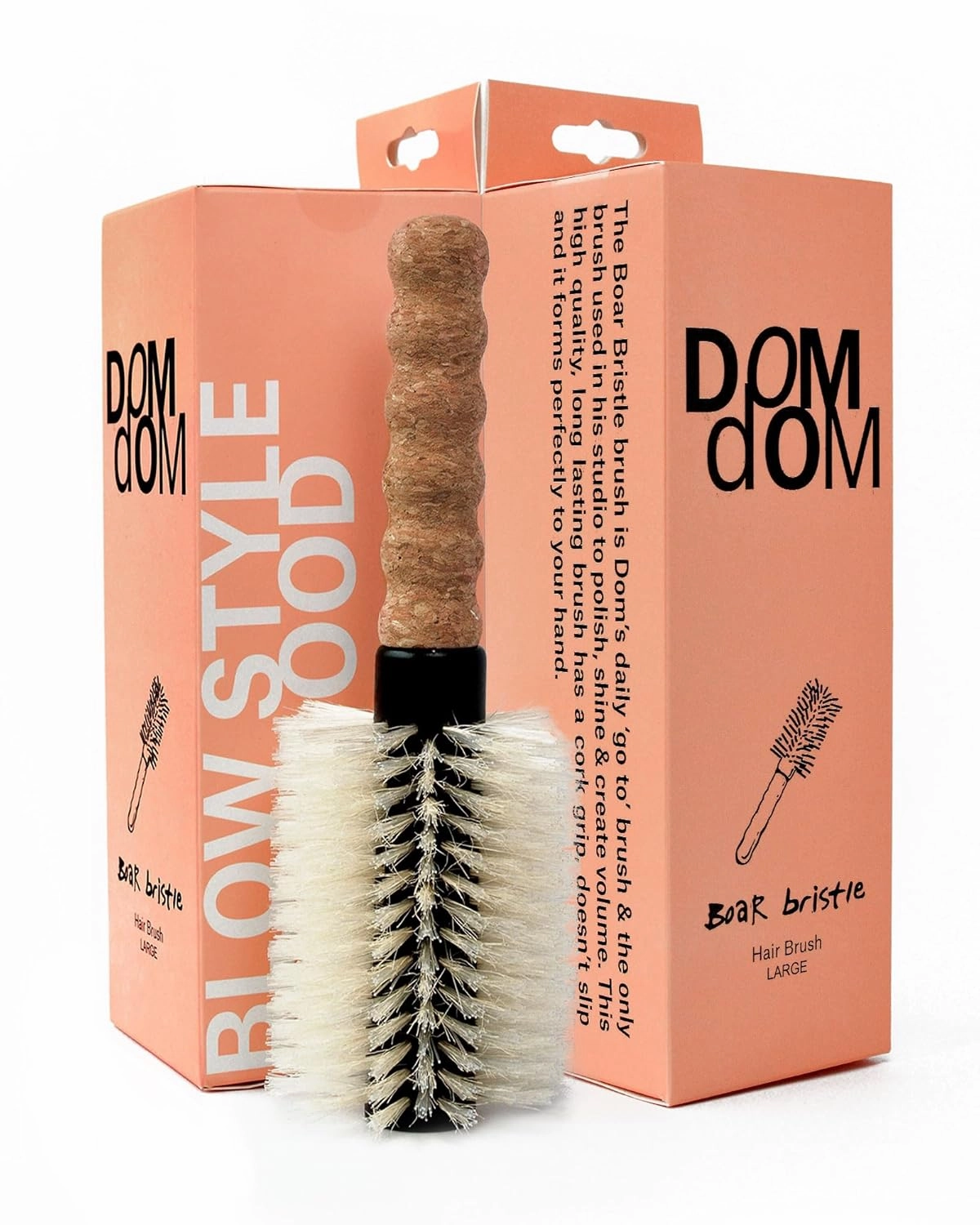 Nylon Boar Bristle Hair Brush, Round Brush for Blow Drying, Large 2.5" Barrel Blowout Brush, Anti Static Hairbrush, Cork Comfort Grip Handle, Detangling Plastic/Natural Bristle Hair Styling Tool