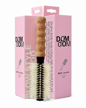 Nylon Boar Bristle Hair Brush, Round Brush for Blow Drying, Small 2" Barrel Blowout Brush, Anti Static Hairbrush, Cork Comfort Grip Handle, Detangling Plastic/Natural Bristle Hair Styling Tool