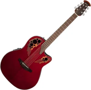 Ovation Celebrity Collection 6 String Acoustic-Electric Guitar, Right, Ruby Red, Super Shallow Body (CE48-RR)