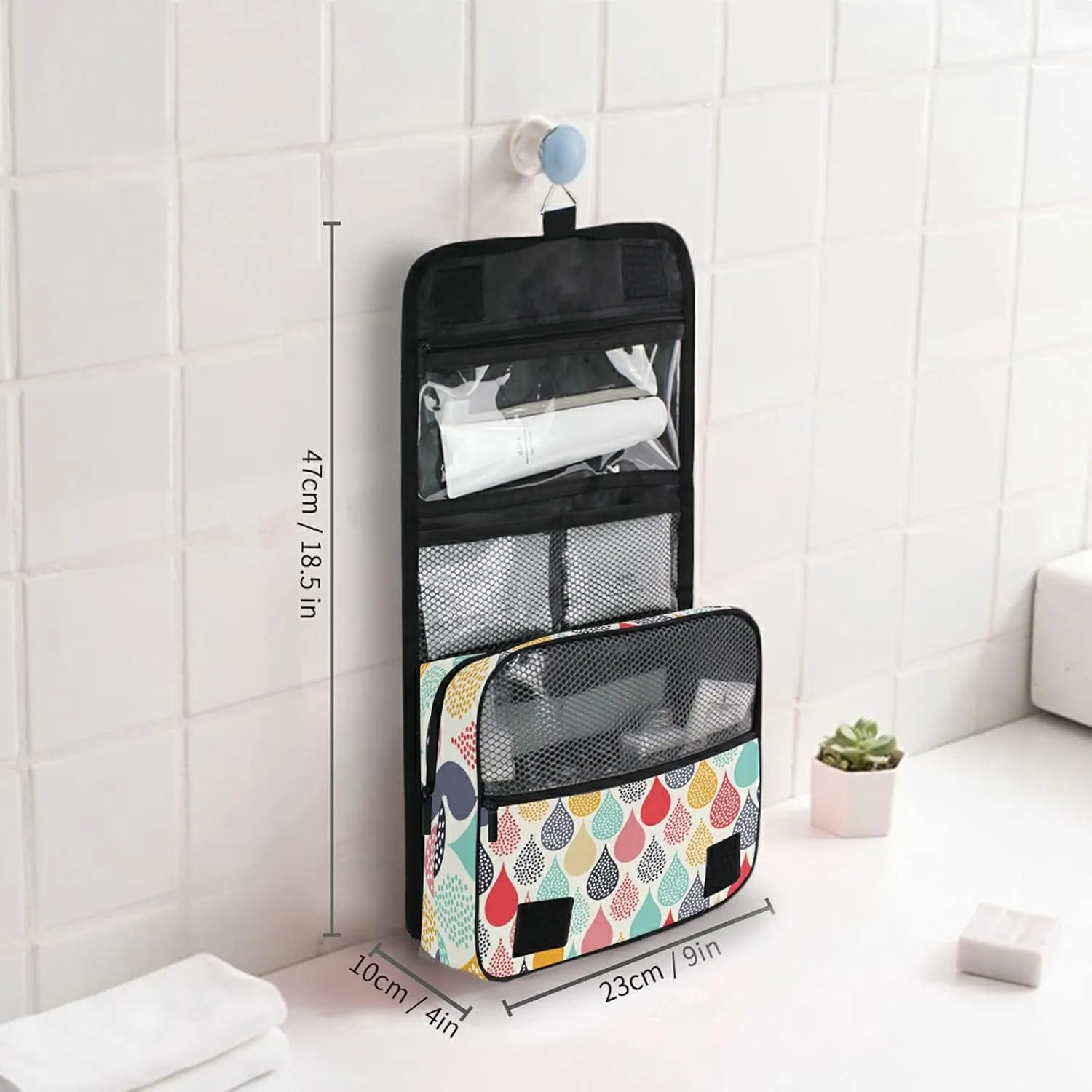 Oyihfvs Colorful Hand Drawn Water Droplet Seamless Hanging Wash Gargle Toiletry Bag Travel Cosmetic Makeup Case Organizer Storage Large Portable