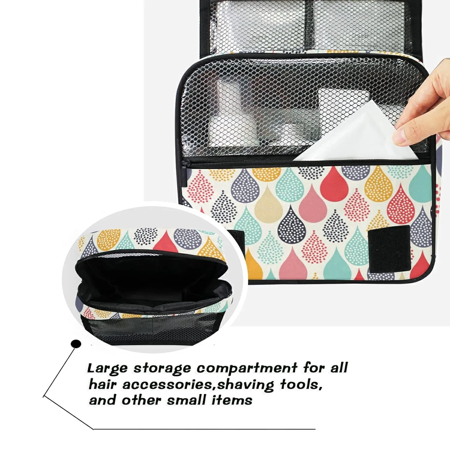 Oyihfvs Colorful Hand Drawn Water Droplet Seamless Hanging Wash Gargle Toiletry Bag Travel Cosmetic Makeup Case Organizer Storage Large Portable