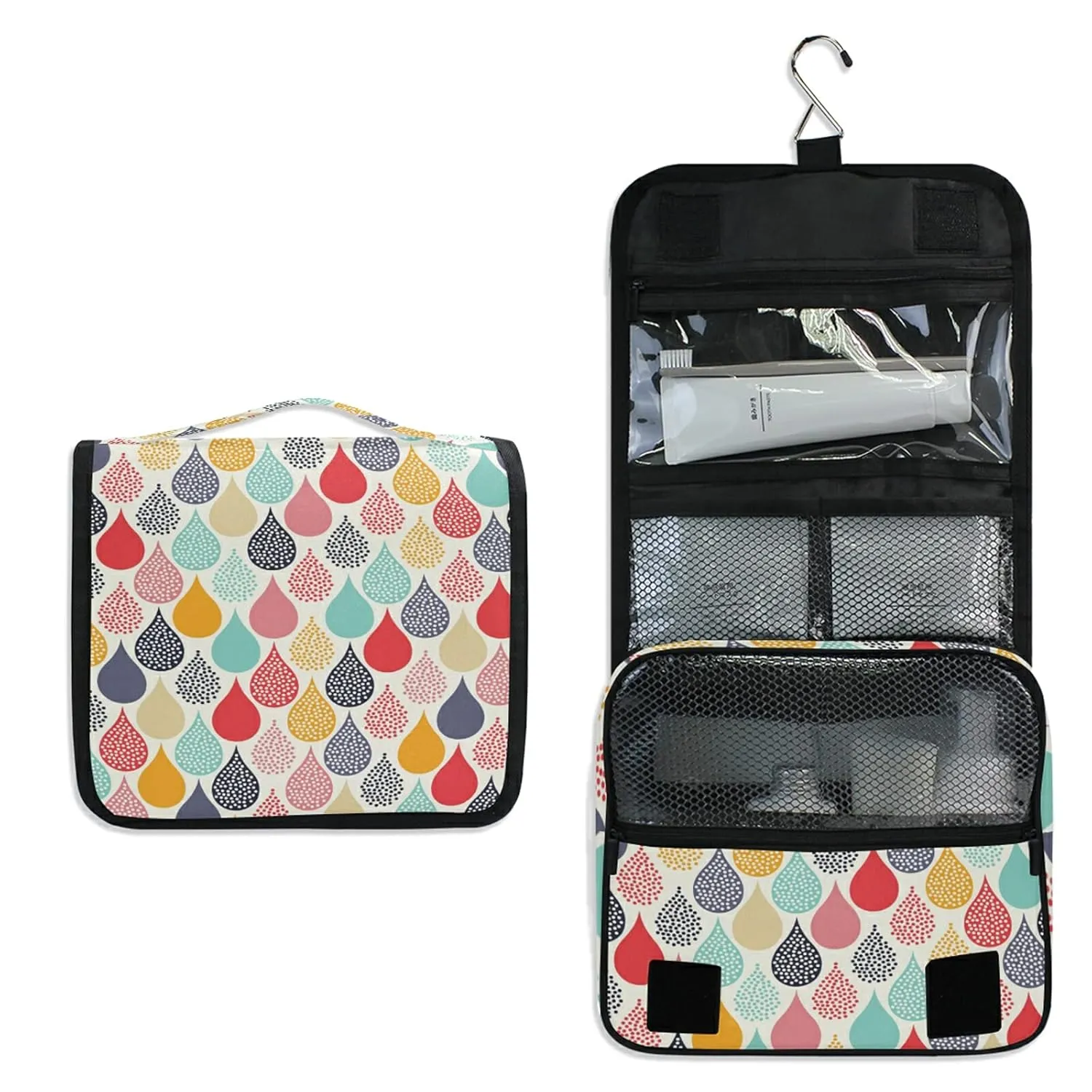 Oyihfvs Colorful Hand Drawn Water Droplet Seamless Hanging Wash Gargle Toiletry Bag Travel Cosmetic Makeup Case Organizer Storage Large Portable