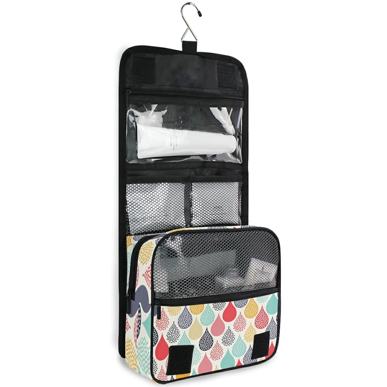 Oyihfvs Colorful Hand Drawn Water Droplet Seamless Hanging Wash Gargle Toiletry Bag Travel Cosmetic Makeup Case Organizer Storage Large Portable