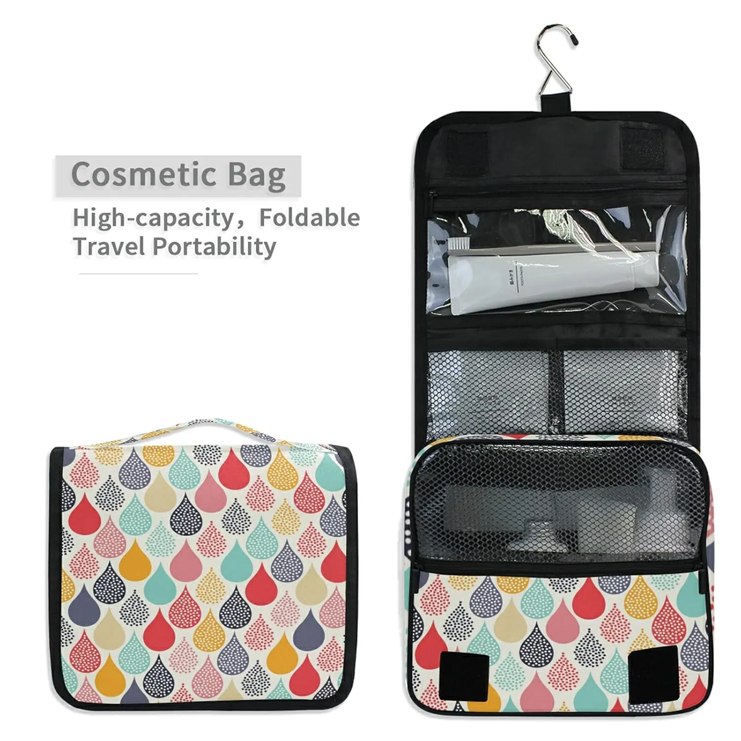 Oyihfvs Colorful Hand Drawn Water Droplet Seamless Hanging Wash Gargle Toiletry Bag Travel Cosmetic Makeup Case Organizer Storage Large Portable