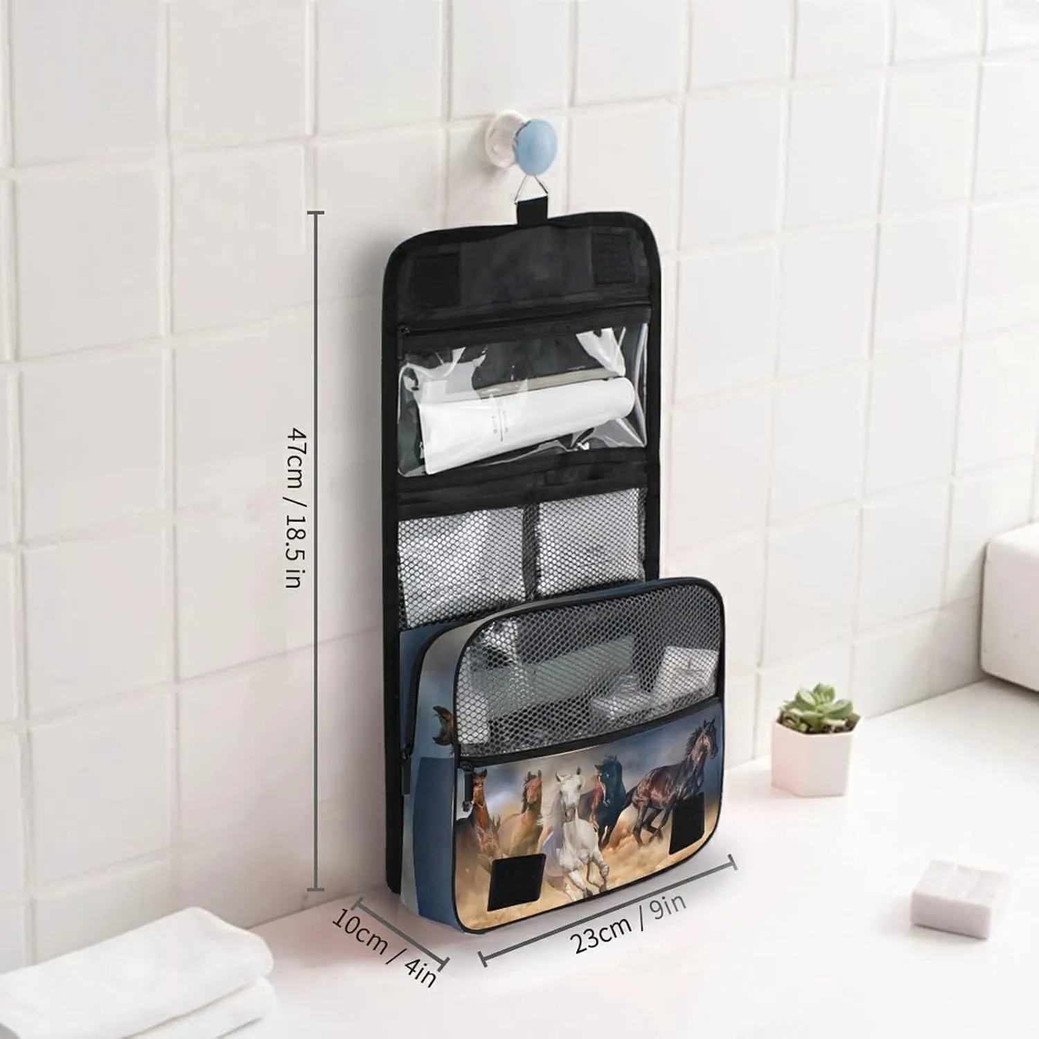 Oyihfvs Horse Herd Run in Desert Hanging Wash Gargle Toiletry Bag Travel Cosmetic Makeup Case Organizer Storage Large Portable