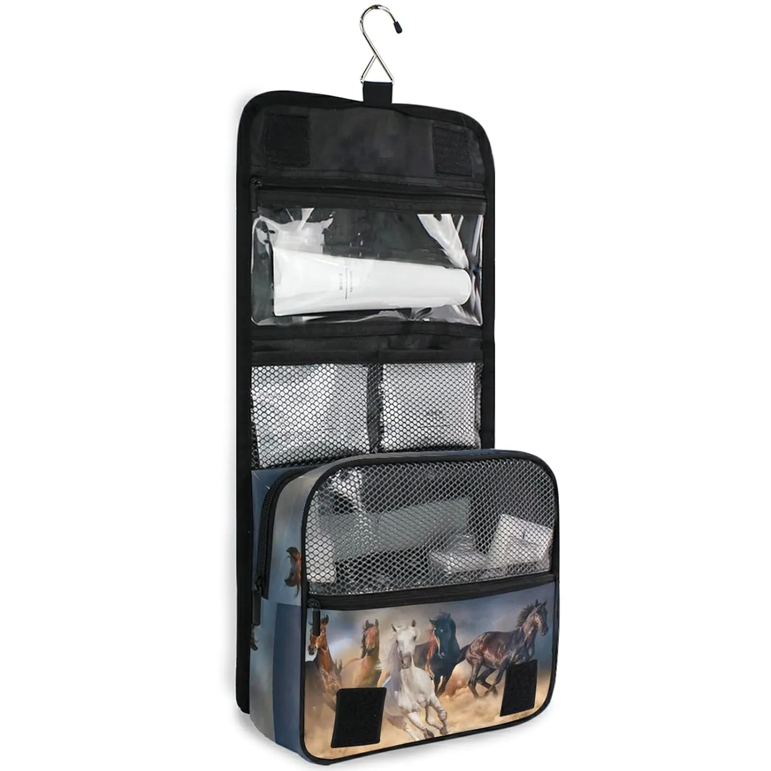 Oyihfvs Horse Herd Run in Desert Hanging Wash Gargle Toiletry Bag Travel Cosmetic Makeup Case Organizer Storage Large Portable