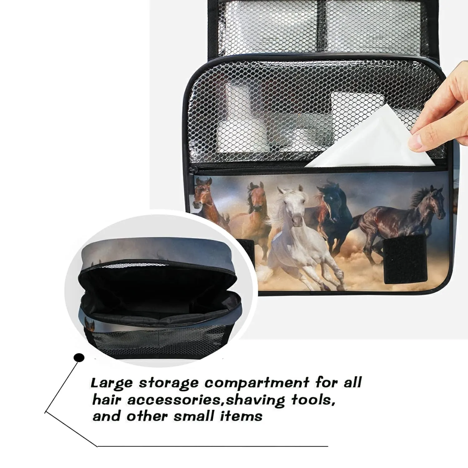 Oyihfvs Horse Herd Run in Desert Hanging Wash Gargle Toiletry Bag Travel Cosmetic Makeup Case Organizer Storage Large Portable