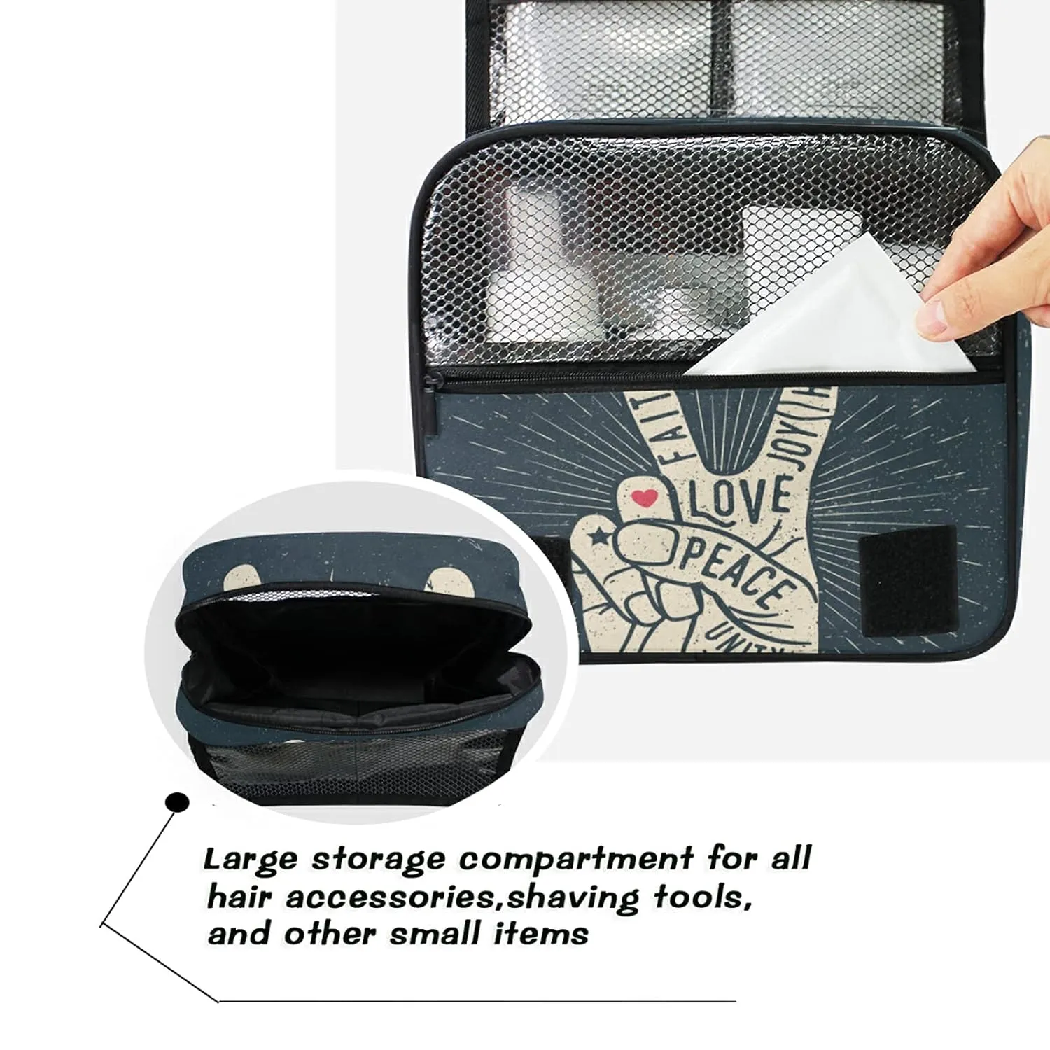 Oyihfvs Human Hand Fingers Peace Love Hanging Wash Gargle Toiletry Bag Travel Cosmetic Makeup Case Organizer Storage Large Portable
